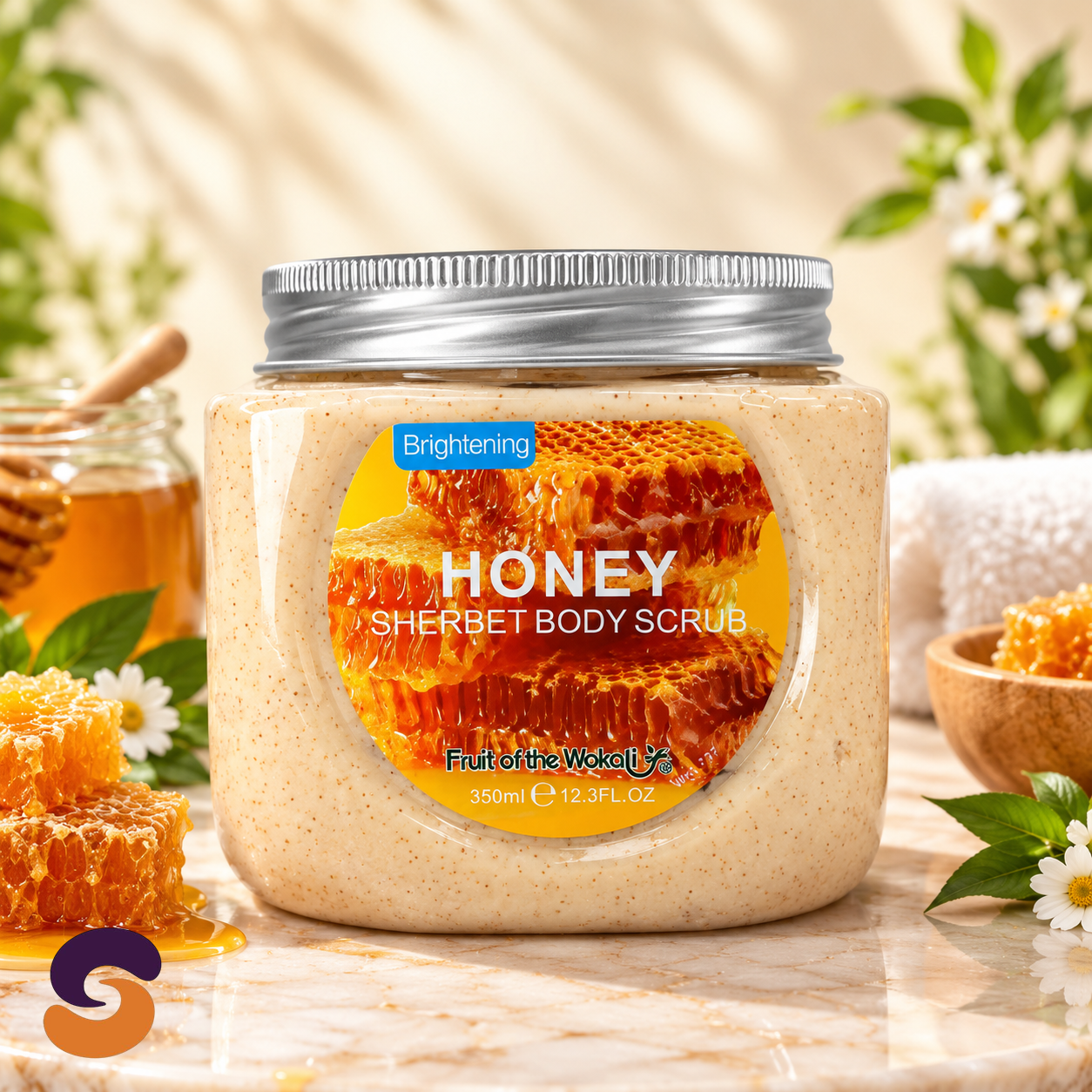 Fruit of the Wokali Honey Sherbet Body Scrub 350ml.