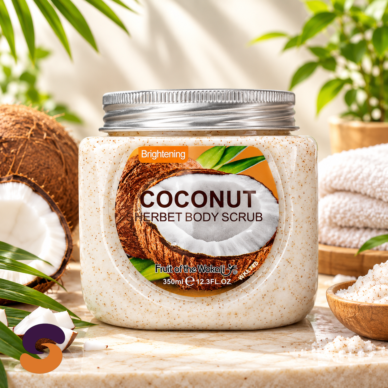 Fruit of the Wokali Coconut Sherbet Body Scrub 350ml.