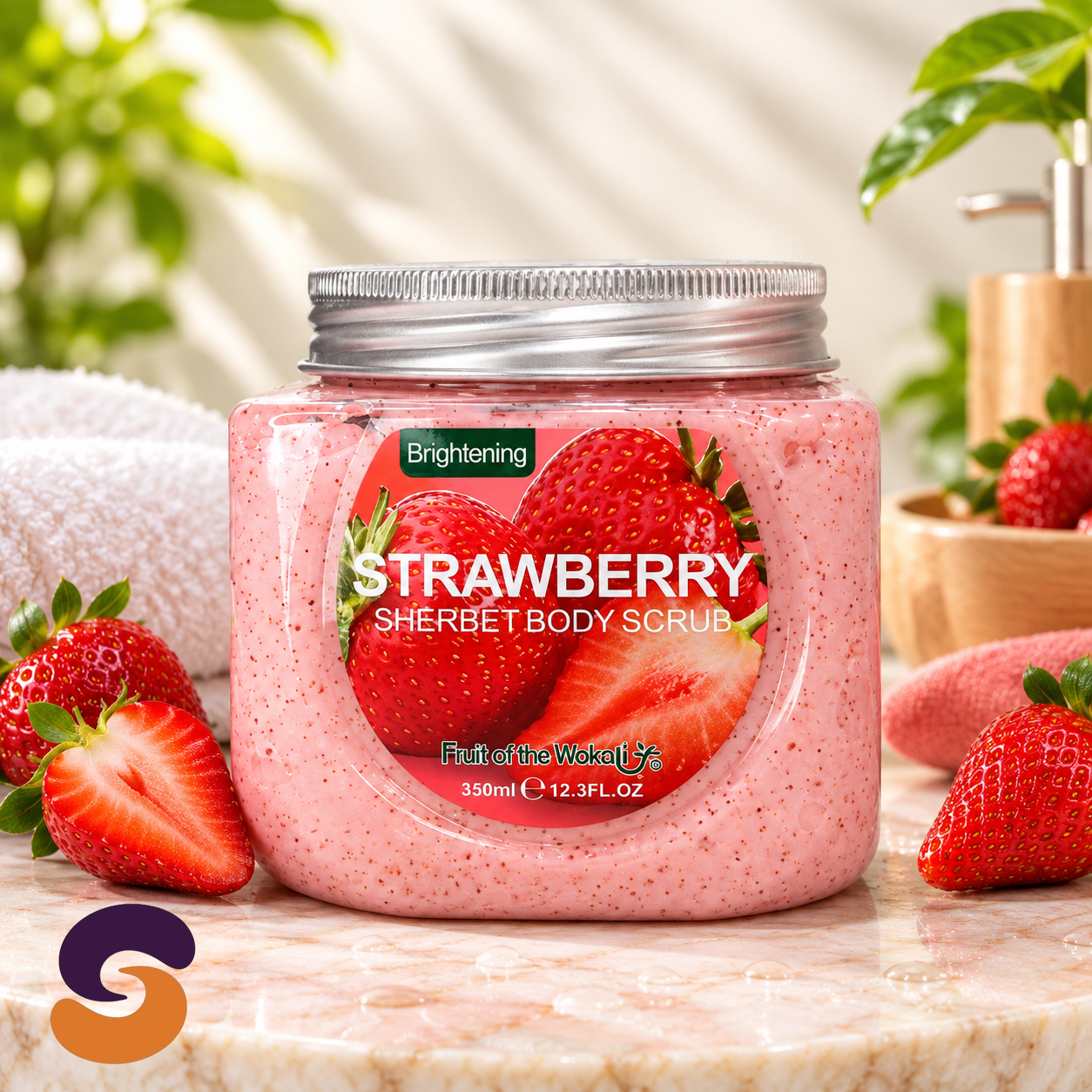 Fruit of the Wokali Strawberry Sherbet Body Scrub 350ml.